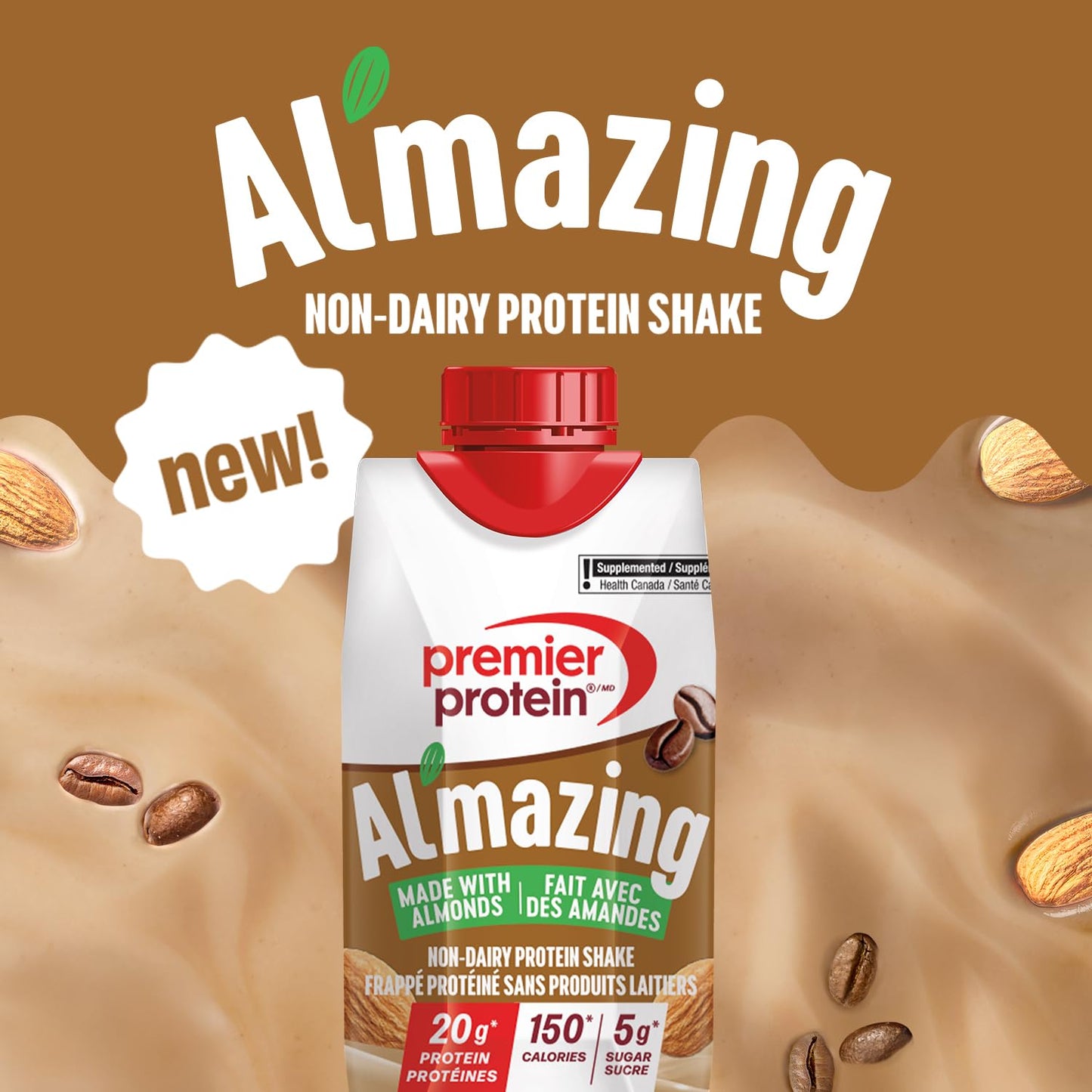 Premier Protein Al'mazing Non-Dairy Protein Shake, 20g Protein, 5g Sugar, 11 Fl oz, Coffee, 12 Count Premier Protein