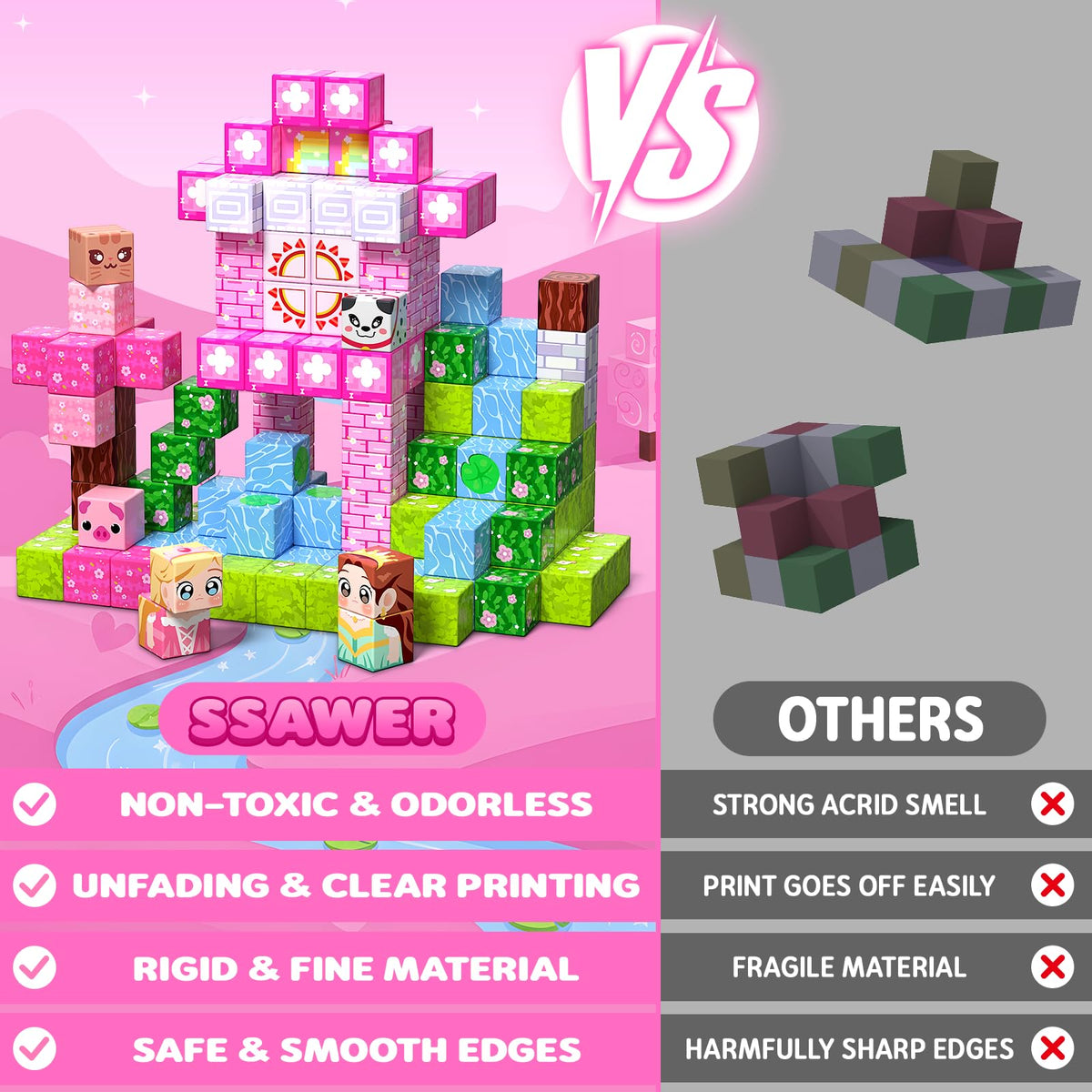 SSAWER Magnetic Blocks, 100PCS Toys Building Blocks Cubes Gifts for Girls 🍁 All In One Marketplace Canada