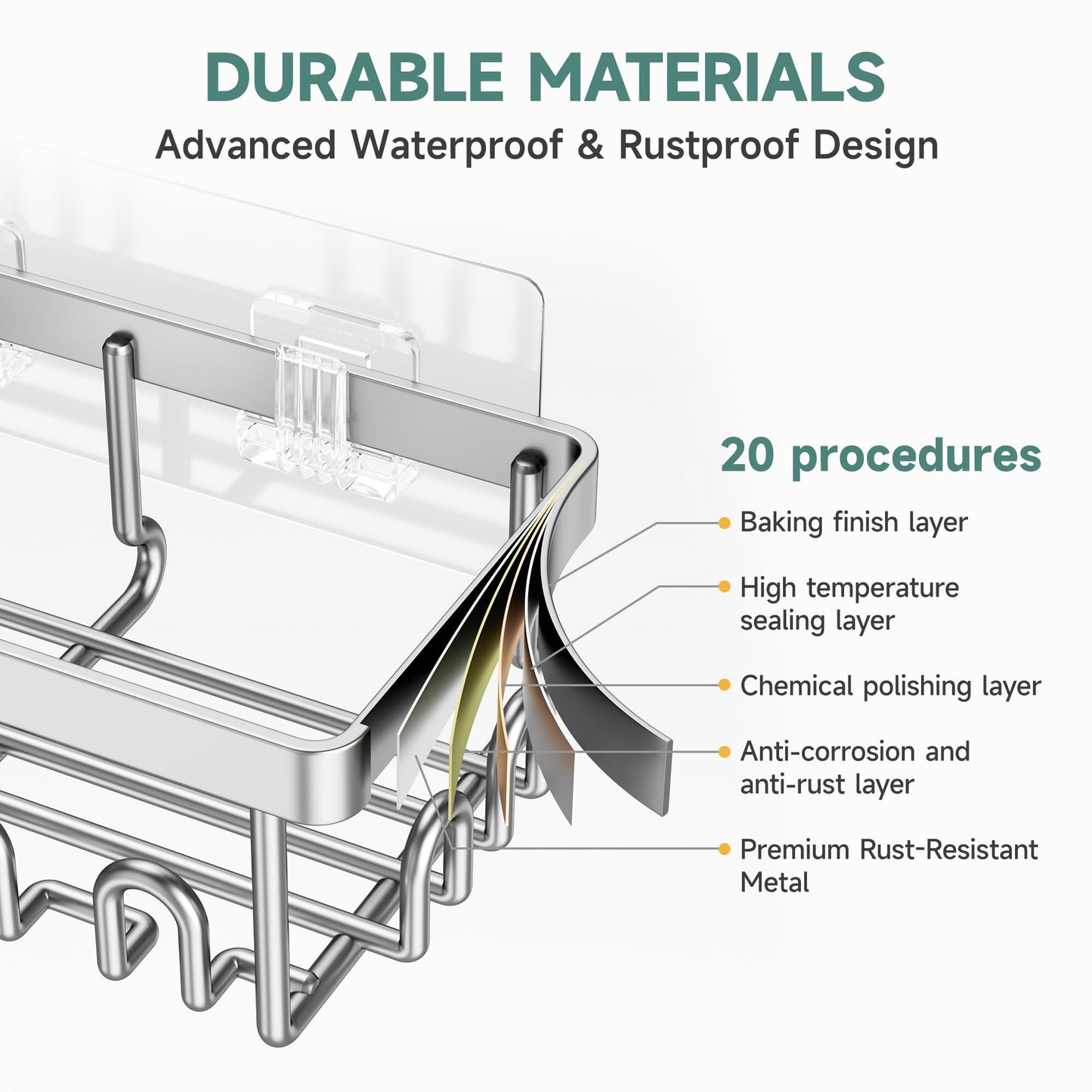 Veken Large Capacity Shower Caddy 3-Pack, No Drilling Adhesive Rack with Soap Holder, Rustproof & Waterproof Shelves, Bathroom Organizers and Storage, Wall-Mounted Kitchen & Home Decor, Silver