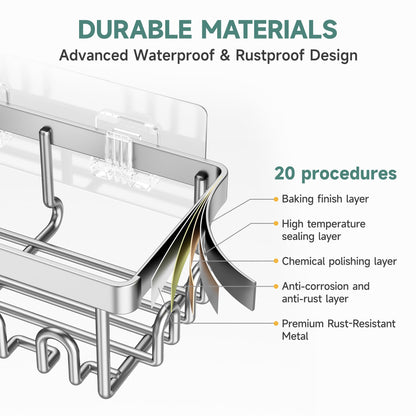 Veken Large Capacity Shower Caddy 3-Pack, No Drilling Adhesive Rack with Soap Holder, Rustproof & Waterproof Shelves, Bathroom Organizers and Storage, Wall-Mounted Kitchen & Home Decor, Silver