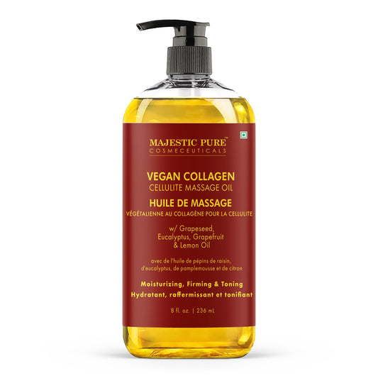 MAJESTIC PURE Cellulite Massage Oil - with Vegan Collagen & Stem Cells, Unique Blend of Massage Essential Oils - Cellulite Oil Improves Skin Tightening and Firming, 8 fl oz