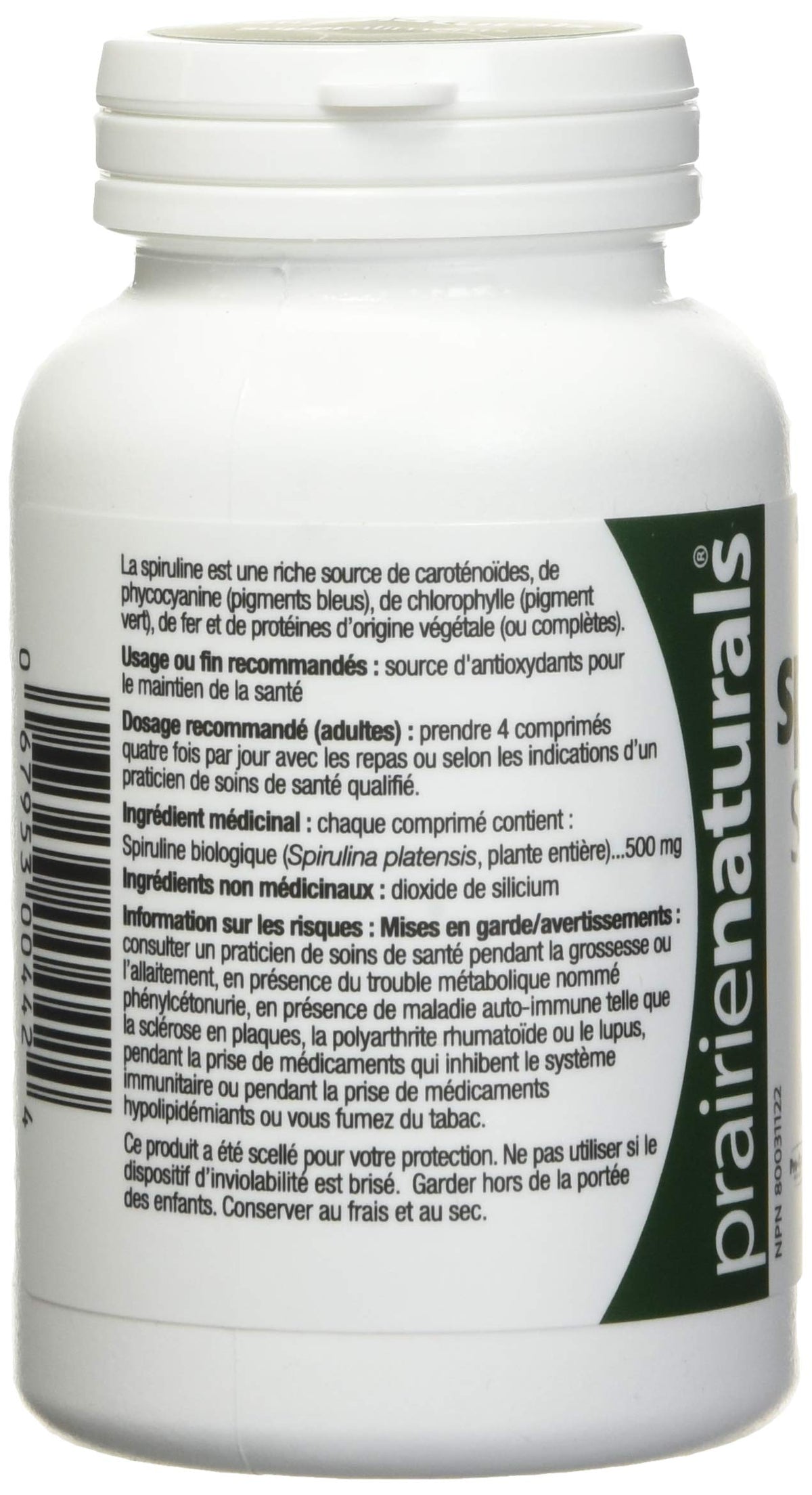 Prairie Naturals Organic Spirulina Blue Green Algae Tablets - 180 Count