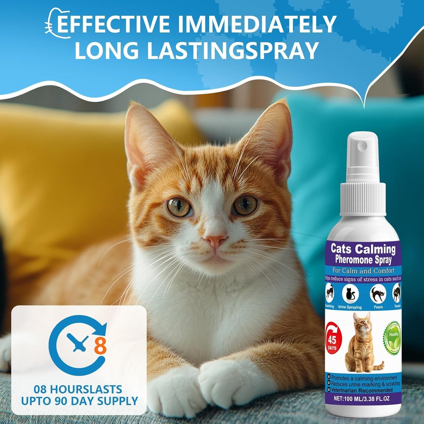 Cat Calming Spray & Cat Pheromone Spray – Stress & Anxiety Relief for Cats & Kittens, Reduces Scratching, Peeing & Marking, Safe Drug-Free Formula with F3 Cat Pheromones,2 Pack - Available at All In One Marketplace Canada