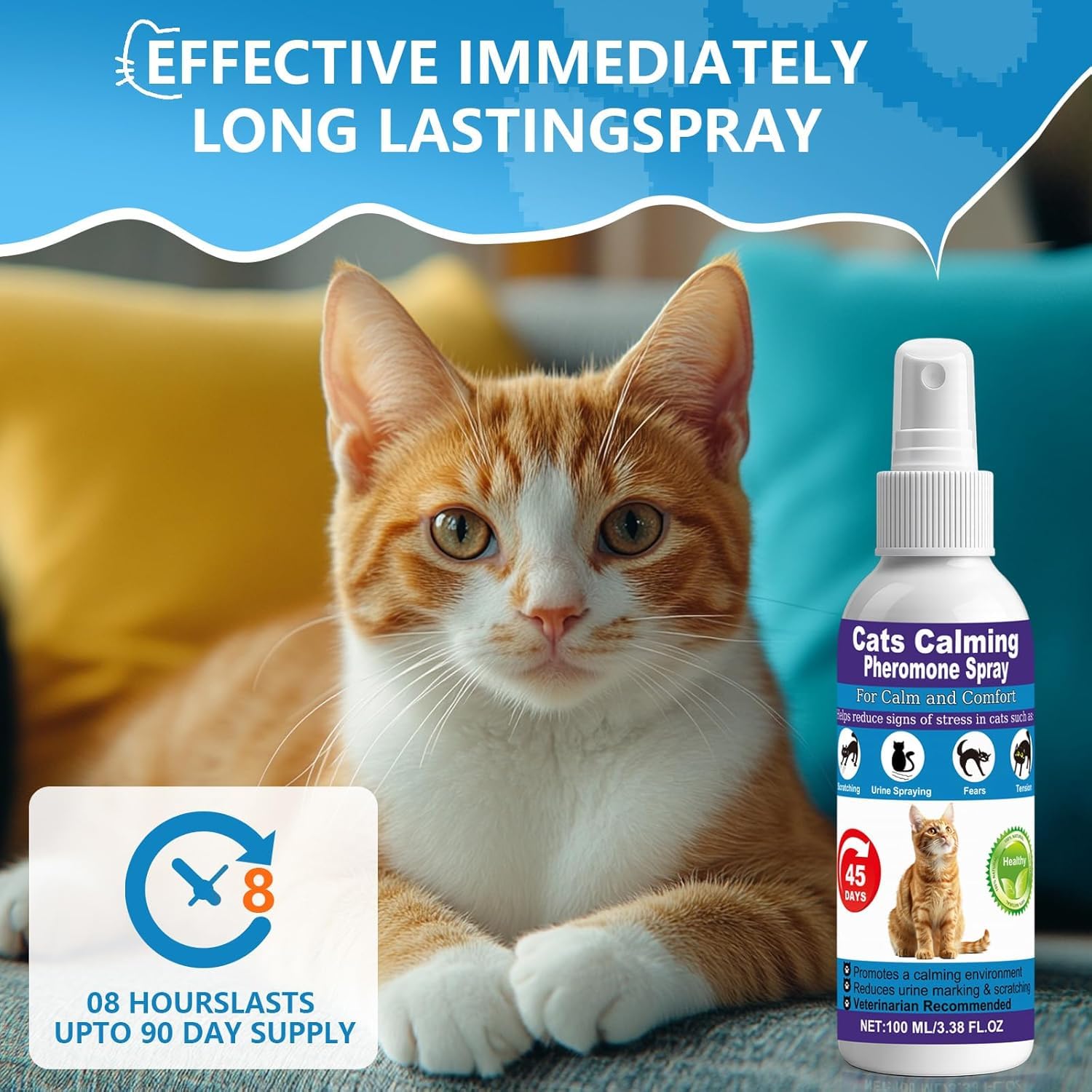 Cat Calming Spray & Cat Pheromone Spray – Stress & Anxiety Relief for Cats & Kittens, Reduces Scratching, Peeing & Marking, Safe Drug-Free Formula with F3 Cat Pheromones,2 Pack - Available at All In One Marketplace Canada
