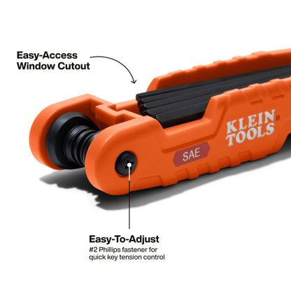 Klein Tools 70550 Hex Wrench Key Set, 11 SAE Sizes, Heavy Duty Folding Allen Wrench Tool with Extra Long Hex Keys