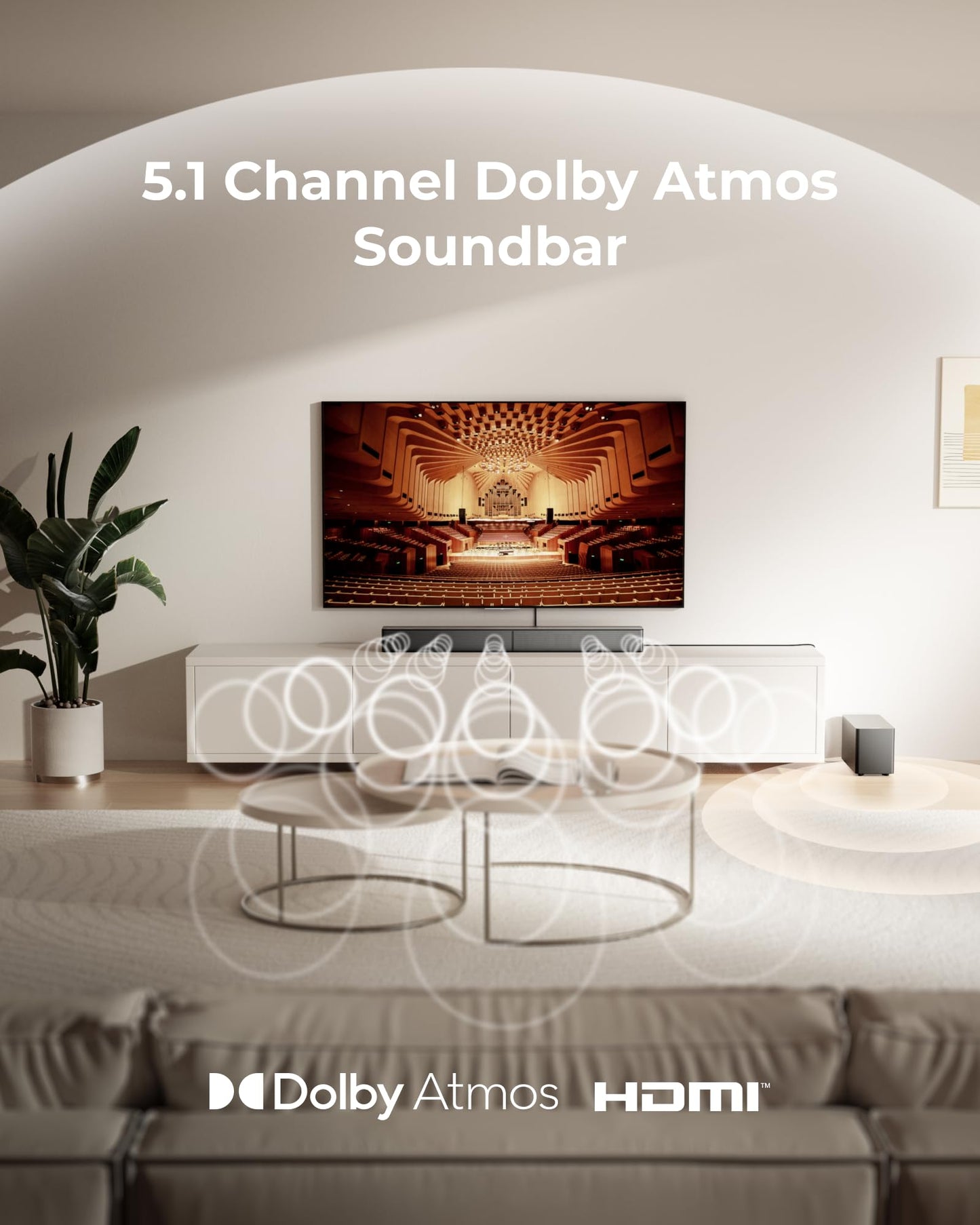 ULTIMEA 5.1ch Soundbar with Dolby Atmos, Sound Bar with Subwoofer for Smart TV, Home Theater Surround Sound System for TV, 300W, Adjustable Bass Boost, App, Bluetooth 5.4, Poseidon M60 (2025 Model)