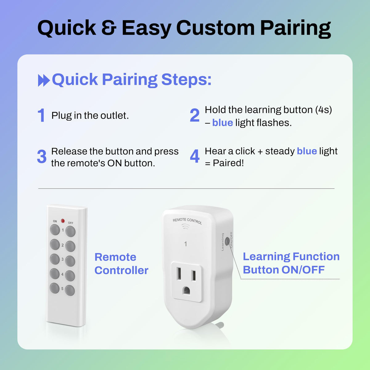BN-LINK Wireless Remote Control Electrical Outlet Switch for Lights, Fans, Christmas Lights, Small Appliance, Long Range White 10A/1200W,2 Remote + 5 Outlet 🍁 All In One Marketplace Canada