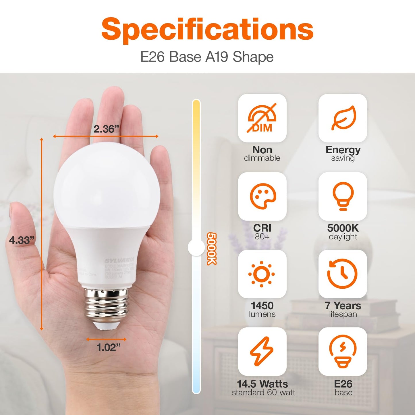 Sylvania ECO LED Light Bulb, A19, 100W Equivalent, Efficient 14.5W, 7 Year, 1450 Lumens, Frosted, 5000K, Daylight - 6 Pack (40884) 🍁 All In One Marketplace Canada