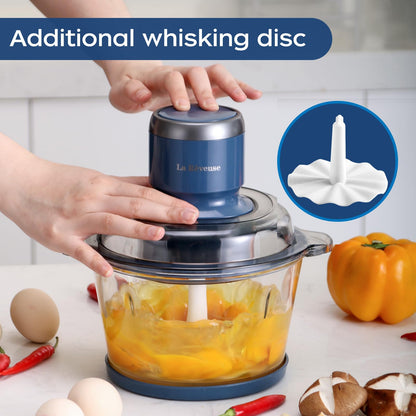 La Reveuse Food Processor,Electric Food Chopper with 7-Cup (1.7L) Glass Bowl, 4 Bi-Level Blades for Chopping,Grinding,Mincing,Whisking,Meal Prep,300W,Blue - Available at All In One Marketplace Canada