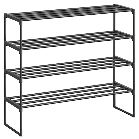 SONGMICS Shoe Rack, 4-Tier Shoe Organizer, Sturdy Storage Shelf, Upright or Upside Down, for 20-25 Pairs, Stackable, for Entryway, 30 x 92 x 75 cm, Black ULSA14BK