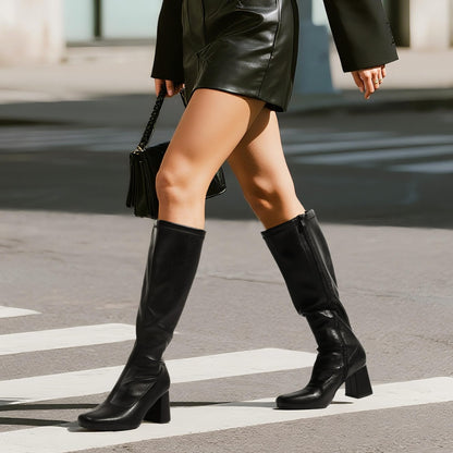 DREAM PAIRS Women Knee High Chunky Gogo Boots,Black/Pu,8 🍁 All In One Marketplace Canada