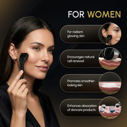 Derma Microneedling Roller - 1.5mm Titanium Needles - Designed in Canada - for Men and Women - Storage Case Included (Matte Black) - Available at All In One Marketplace Canada