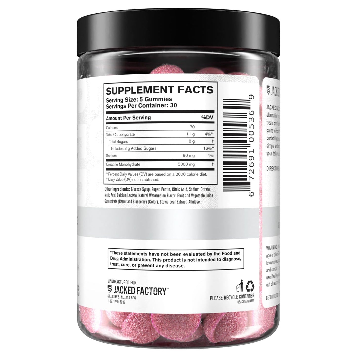 Jacked Factory Creatine Gummies 5g Daily Dose (1g per Gummy) - Creatine Monohydrate Gummy for Men and Women, Vegan-Friendly, Travel-Friendly, Third-Party Tested - 150 Gummies, Watermelon - Available at All In One Marketplace Canada