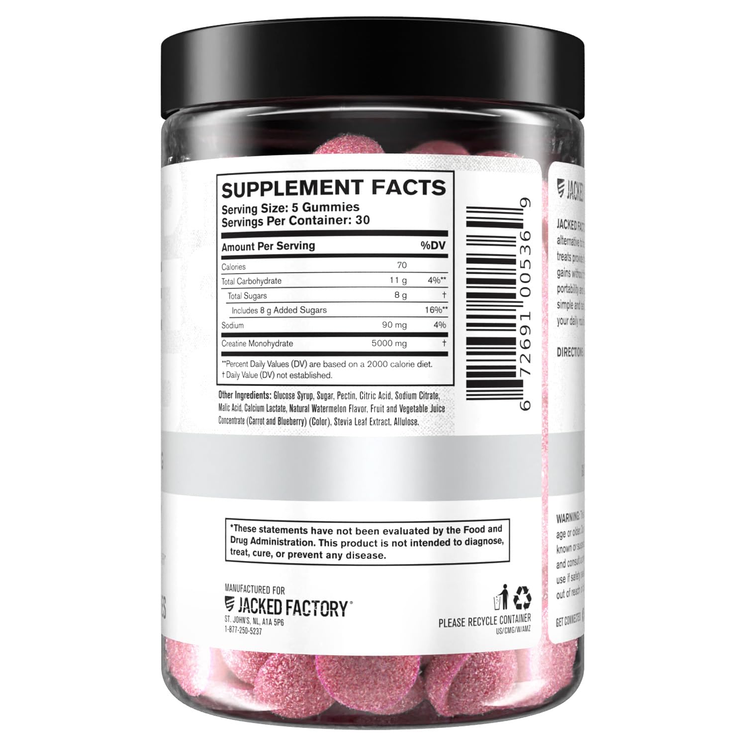 Jacked Factory Creatine Gummies 5g Daily Dose (1g per Gummy) - Creatine Monohydrate Gummy for Men and Women, Vegan-Friendly, Travel-Friendly, Third-Party Tested - 150 Gummies, Watermelon - Available at All In One Marketplace Canada
