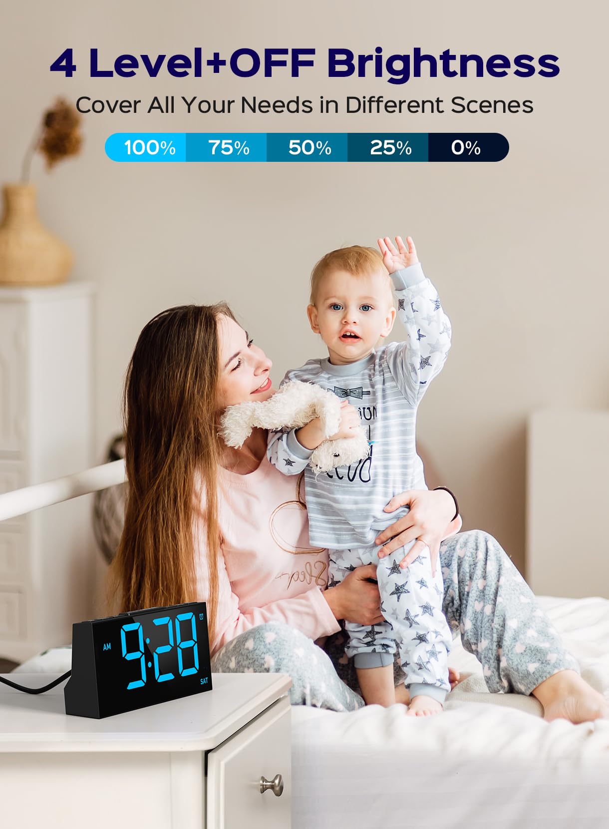 GOLOZA Digital Alarm Clocks for Bedrooms, Digital Clock with 4 Level Brightness +Off, Dual Customizable Alarms, USB Port, Power-Off Memory, Snooze, DST, 12/24H, Desk Clock for Kids Adults Elderly - Available at All In One Marketplace Canada