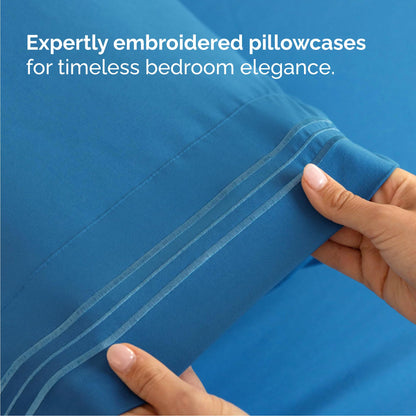 Queen Size 4 Piece Sheet Set - Comfy Breathable & Cooling Sheets - Hotel Luxury Bed Sheets for Women & Men - Deep Pockets, Easy-Fit, Soft & Wrinkle Free Sheets - Denim Blue Oeko-Tex Bed Sheet Set