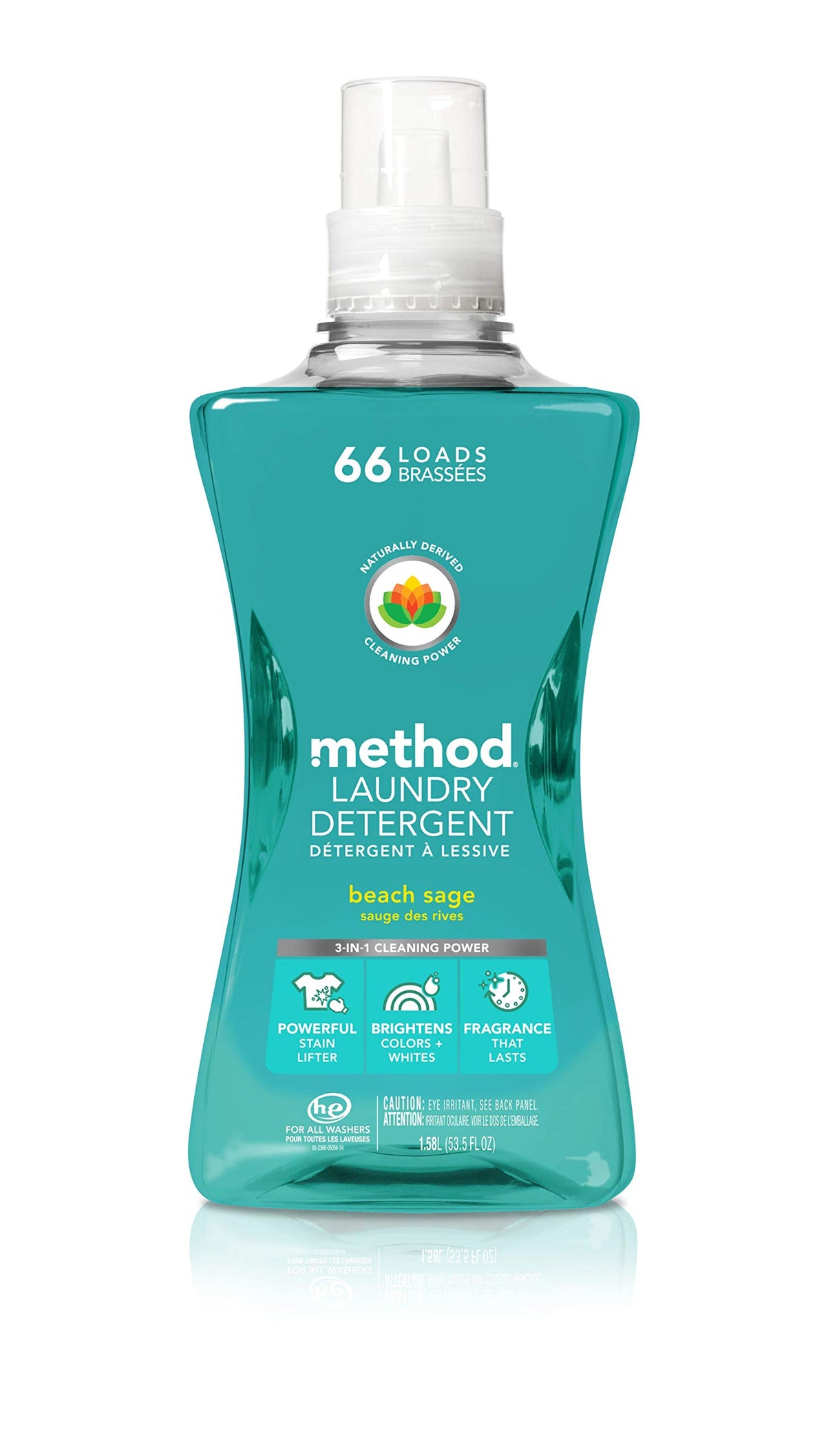 Method Liquid Laundry Detergent, Hypoallergenic + Biodegradable Formula, Plant-Based Stain Remover, Beach Sage Scent, 66 Loads per 1.5 Liter Bottles, 4 Pack (264 Total Loads), Packaging May Vary, Blue