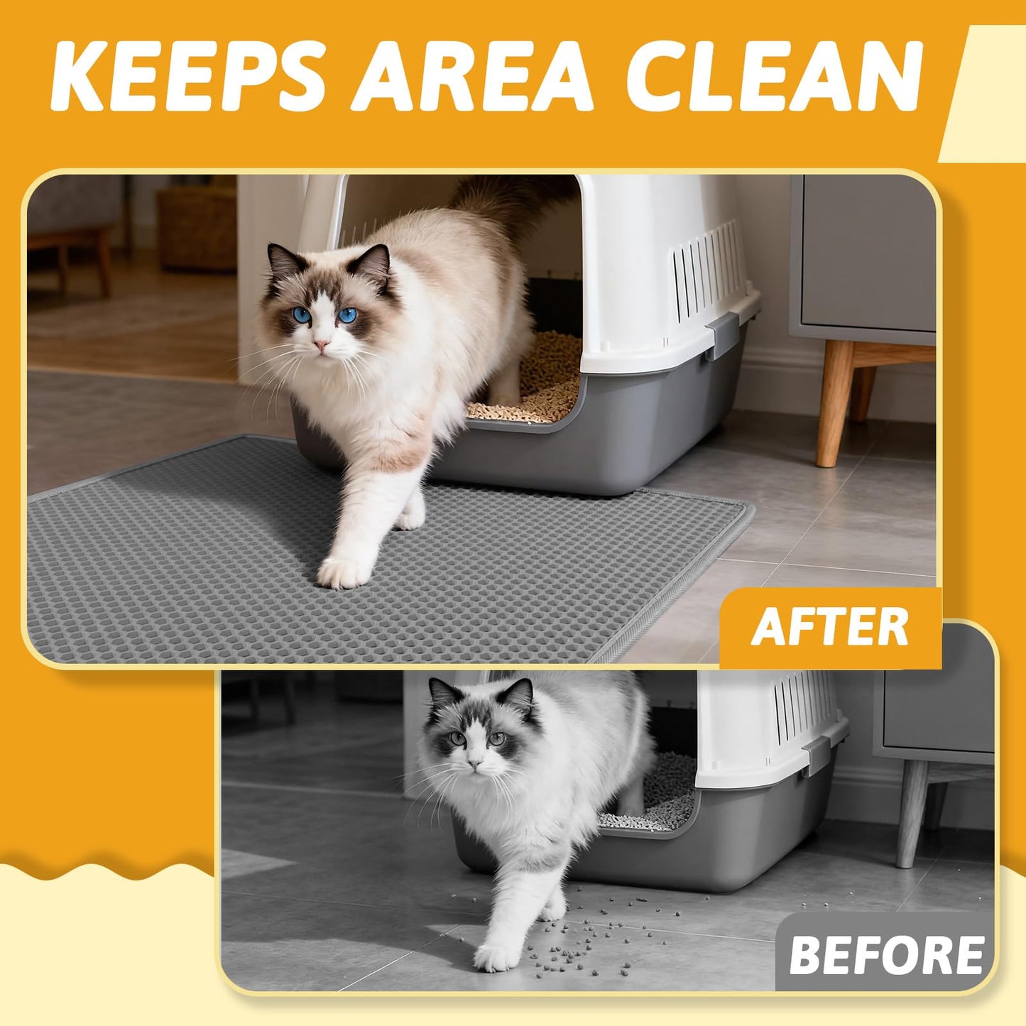 Pieviev Cat Litter Mat Trapper - 76 x 61cm Honeycomb Double Layer Tapis Litiere Chat -Traps Messes, Easy Clean and Durable (Gray)