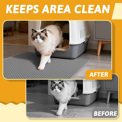 Pieviev Cat Litter Mat Trapper - 76 x 61cm Honeycomb Double Layer Tapis Litiere Chat -Traps Messes, Easy Clean and Durable (Gray)