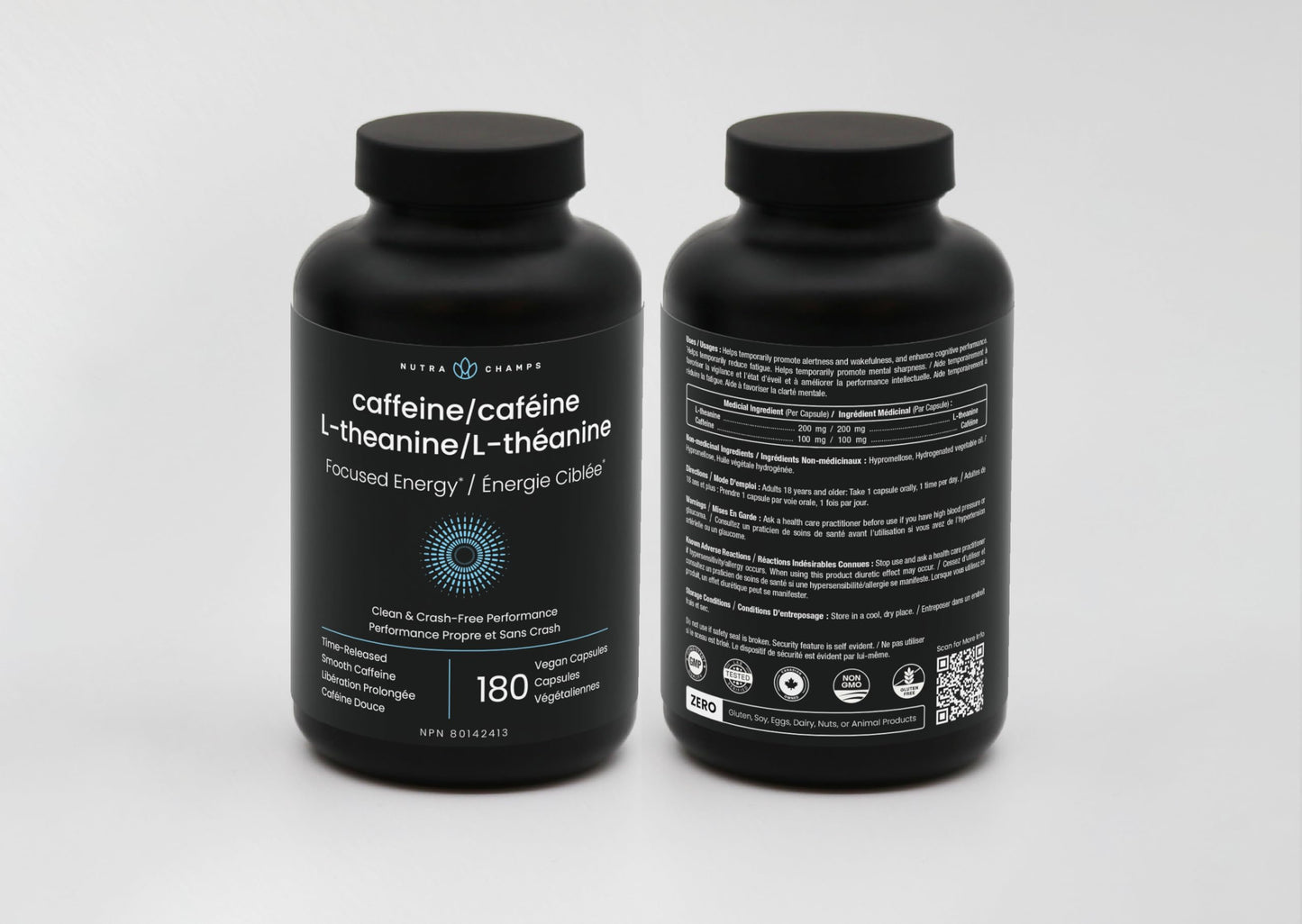 Caffeine Pills with L-Theanine - 180 Energy Pills for Women & Men - Clean & Long-Lasting Focused Energy - Sustained Release 100mg Caffeine + 200mg L Theanine - No Crash Capsules, Vegan Supplement - Available at All In One Marketplace Canada