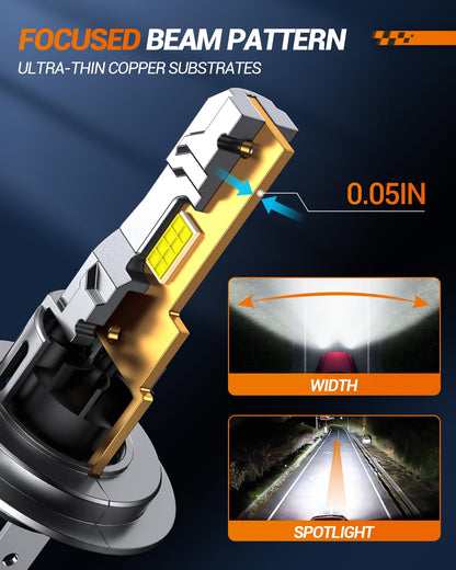 SEALIGHT 2026 Upgraded H7 LED Headlight Bulbs, 1:1 Design 62,000LM 1000% Brighter H7 LED Bulbs, 6500K Cool White H7 Halogen Replacement, Plug and Play, Non-polarity, IP68 Waterproof, Pack of 2