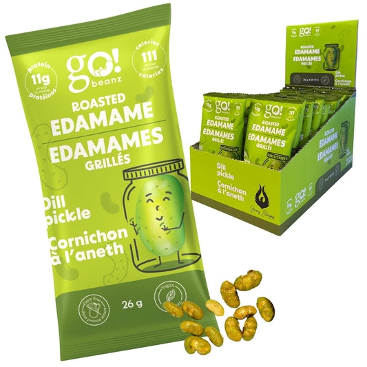 GoBeanz Crunchy Roasted Edamame, Tasty Dill Pickle High Protein Healthy Snack, For Adults & Kids, 20 Single Serve Packs, Low calorie, Low Sugar Plant Based, Salty Snacks