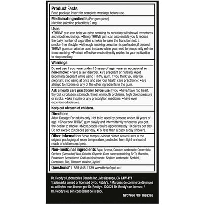 Thrive Nicotine Replacement Gum, 2mg Regular Strength, Fruit, 108 Count Thrive