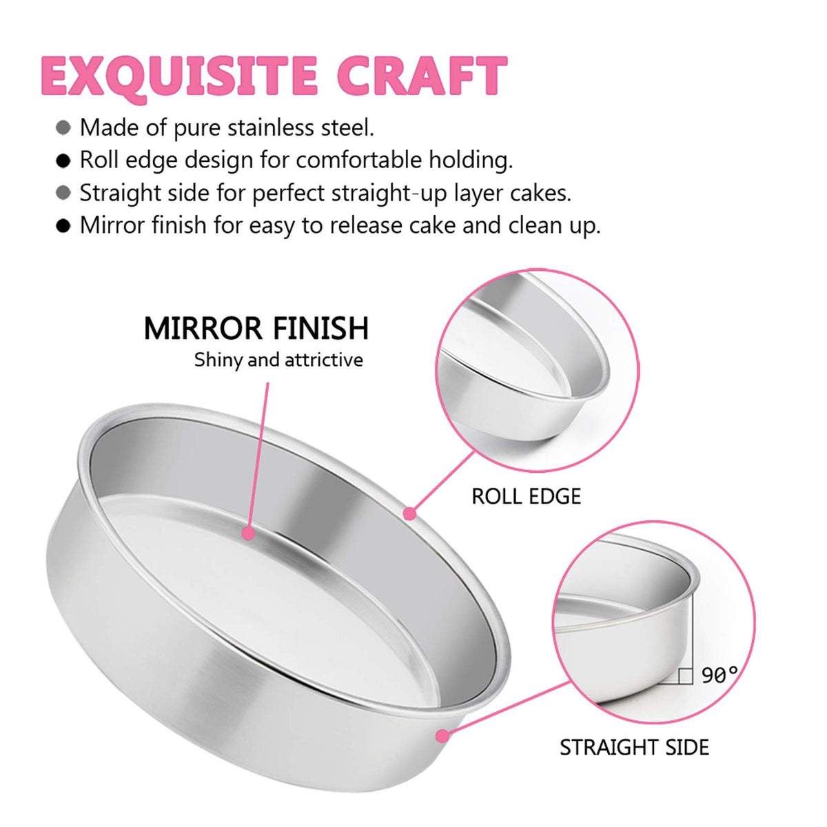 6 Inch Cake Pan Set of 3, E-far Stainless Steel Round Smash Cake Baking Pans, Non-Toxic & Healthy, Mirror Finish & Dishwasher Safe 🍁 All In One Marketplace Canada