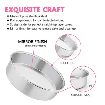 6 Inch Cake Pan Set of 2, E-far Stainless Steel Round Smash Cake Baking Pans, Non-Toxic & Healthy, Mirror Finish & Dishwasher Safe 🍁 All In One Marketplace Canada