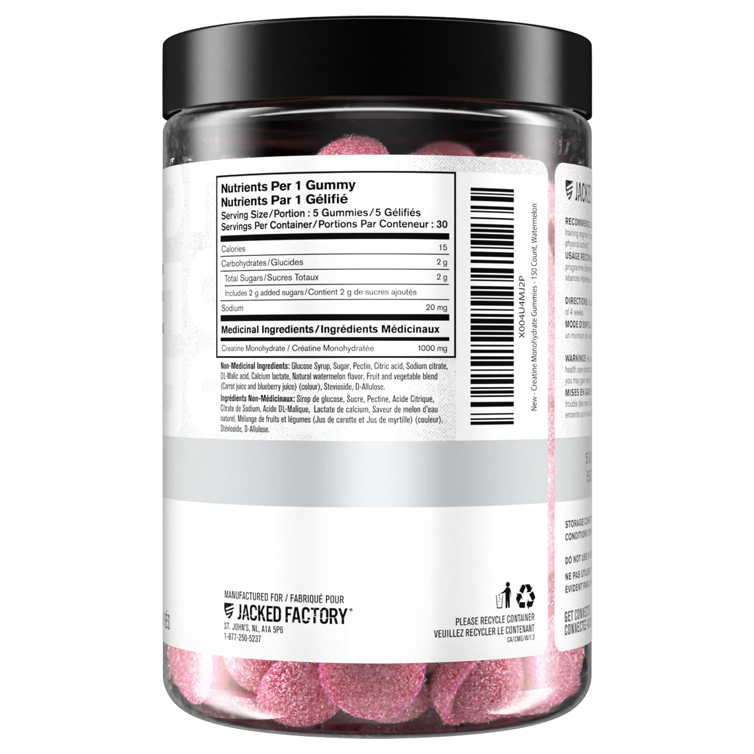 Jacked Factory Creatine Gummies 5g Daily Dose (1g per Gummy) - Creatine Monohydrate Gummy for Men and Women, Vegan-Friendly, Travel-Friendly, Third-Party Tested - 150 Gummies, Watermelon - Available at All In One Marketplace Canada