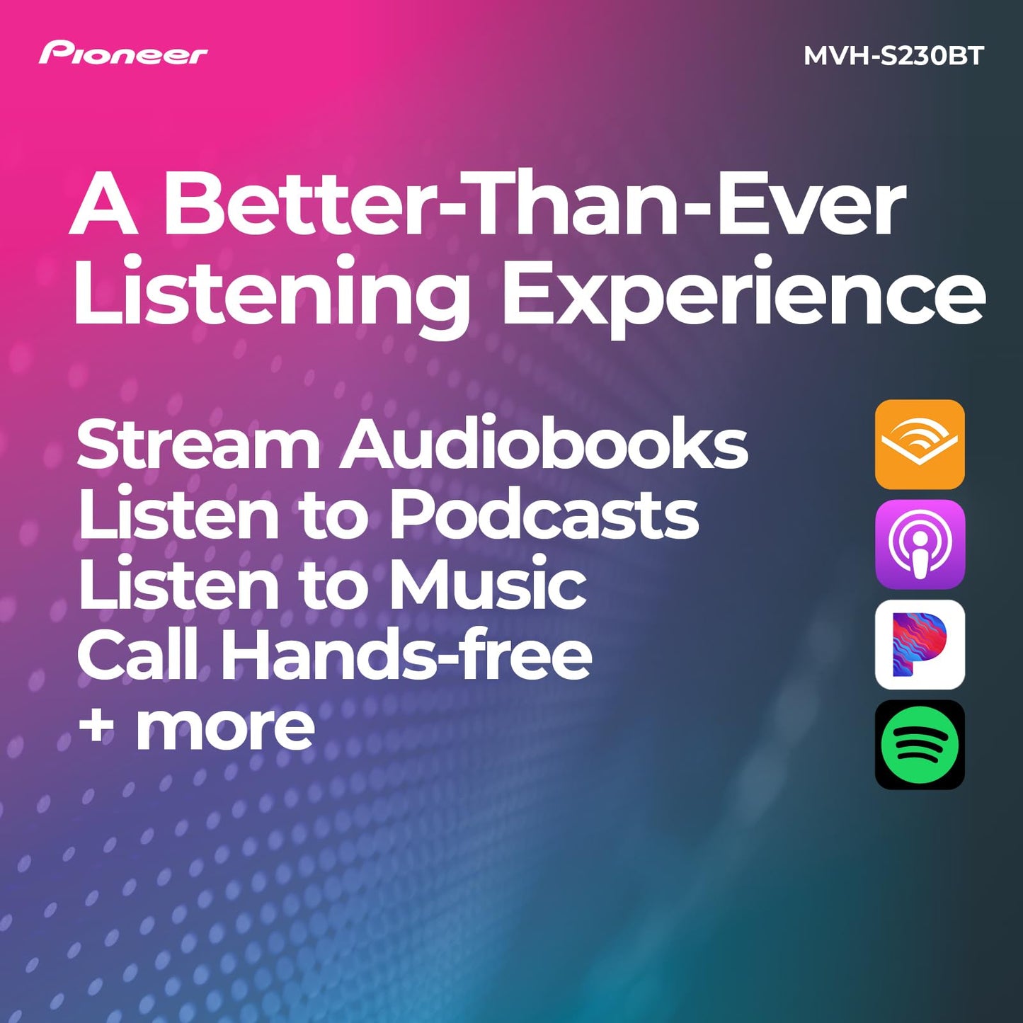 Pioneer MVH-S230BT 1-Din Digital Media Receiver – Bluetooth, USB, 50W x 4 Output, AM/FM Radio, iPhone/Android Compatible, Front/SW (Mono) Selectable RCA Output PIONEER
