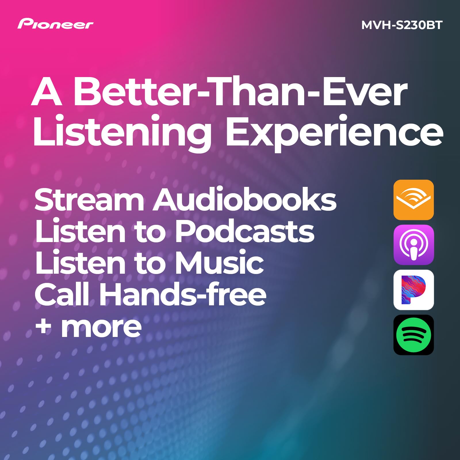 Pioneer MVH-S230BT 1-Din Digital Media Receiver – Bluetooth, USB, 50W x 4 Output, AM/FM Radio, iPhone/Android Compatible, Front/SW (Mono) Selectable RCA Output PIONEER