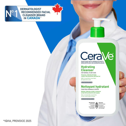 CeraVe Hydrating Face Wash, Daily, Gentle Moisturizing Non-Foaming Facial Cleanser for Men & Women with Hyaluronic Acid, Ceramides, Glycerin. Suitable for Dry & Sensitive Skin, Fragrance-Free, 473ML