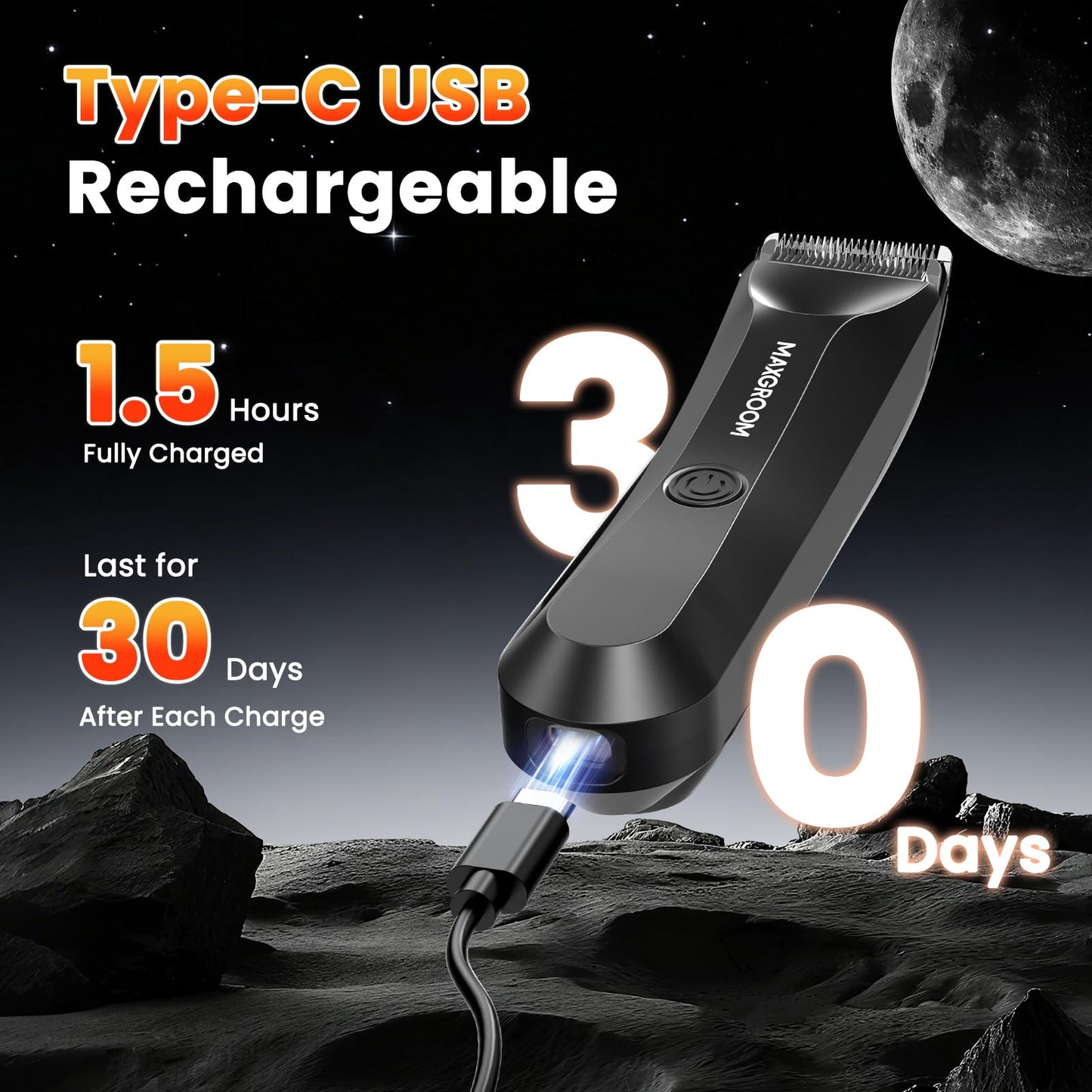 MAXGROOM Manscape Body Hair Trimmer for Men, Waterproof Pubic Hair Trimmer, Electric Razor Men with LED Light, 3mm & 6mm Guide Comb and Travel Pouch - Available at All In One Marketplace Canada