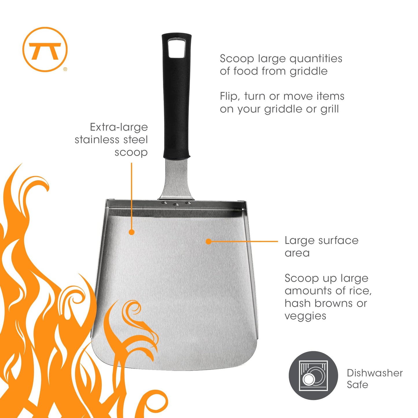 Outset Griddle Scoop Stainless Steel, XL 5 Cup Food Shovel with Handle Outset