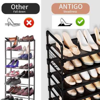10 Tier Shoe Rack, Large Capacity Tall Shoe Storage Organizer Holds 50-55 Pairs Shoes and Boots, Vertical Shoe Shelf Cabinet with Versatile Hooks for Closet Entryway Garage Bedroom - Available at All In One Marketplace Canada