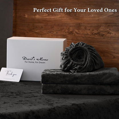 David's Home Velvet Fitted Sheets Set Queen Size Black, Extra Deep Pocket up to 18",Ultra Soft Fuzzy Luxury Plush Fleece Bottom Sheet with Side Pocket & Elastic Corner Straps, Fall Winter 🍁 All In One Marketplace Canada