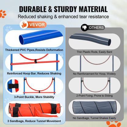 VEVOR Dog Agility Training Equipment, 7 PCS Set Upgrade w/Adjustable High Hurdles,6 Weave Poles,2 Tunnels,Jump Ring,Pause Box, Whistle,Foldable Bowl,Puppy Obstacle Course Kit w/ 3 Bags VEVOR