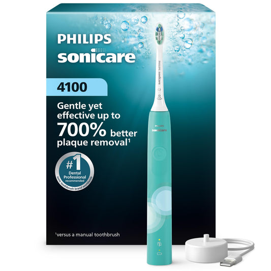 Philips Sonicare 4100 Electric Toothbrush, Sonic Toothbrush with Two Intensity Levels, Pressure Sensor and Timer, Cleansing Blue Prismatic, Model HX3689/23