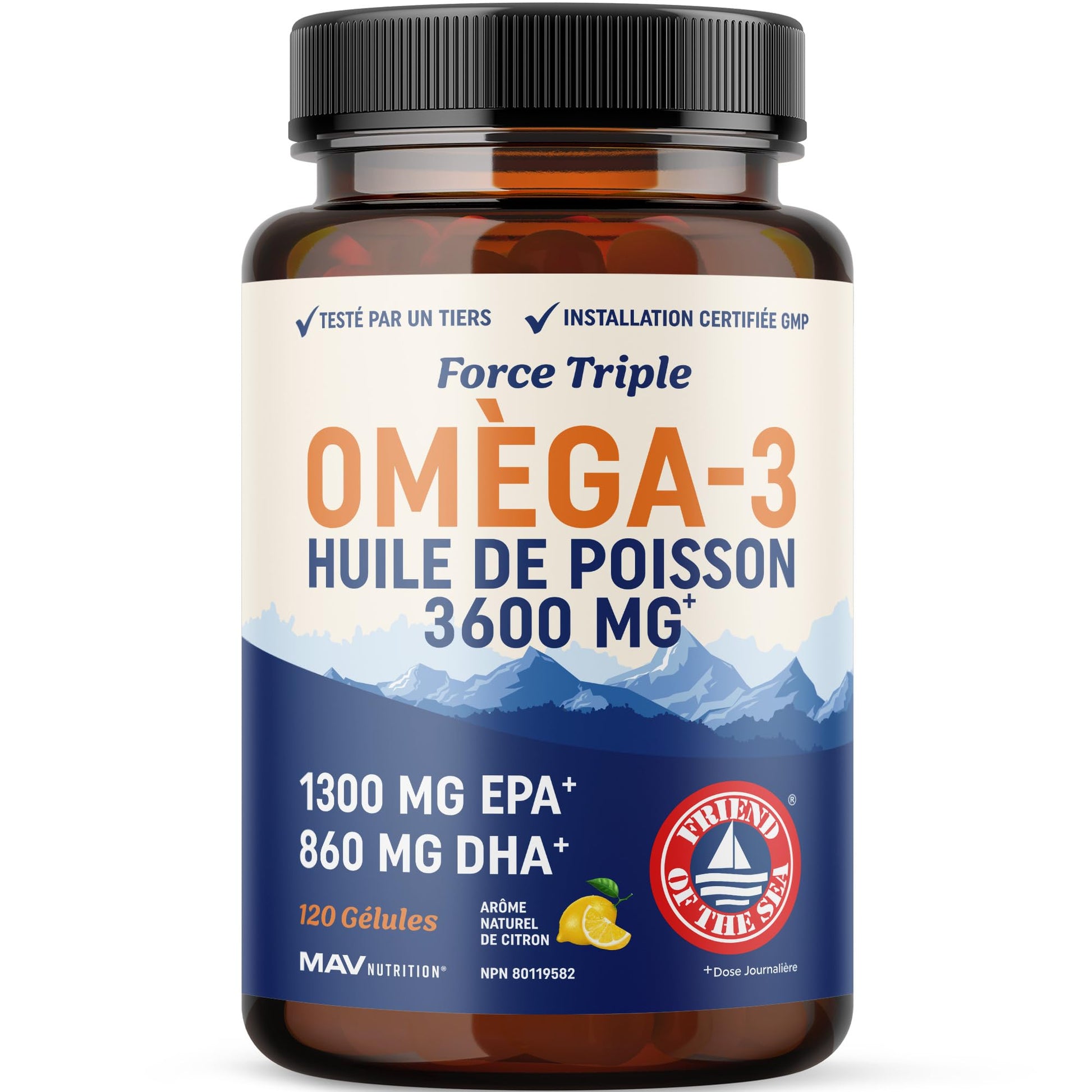 Triple Strength Omega 3 Fish Oil | 120 Softgels | 3600 mg Fish Oil | Over 2100mg of Omega-3 Fatty Acids | Heart and Cognitive Support | 1300mg EPA + 860mg DHA | Wild Caught & Burpless | 120 Ct