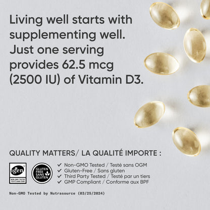 Sports Research® Vitamin D3 2500 IU with Coconut MCT Oil - High Potency Vitamin D Supplement for Immune & Bone Support - Non-GMO Verified, Gluten & Soy Free – 62.5mcg, 360 Liquid Softgels