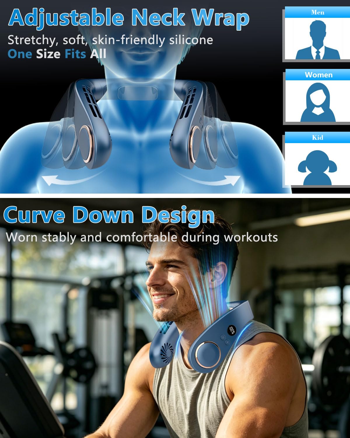 Sizet Neck Fan with Cooling Plate-USB 5500mAh Battery,24H Cooling,5 Speeds&3 Cooler Modes LED Display,Wearable Mini Portable Personal Fan,Quiet Neck Cooler for Women, Men, Kids, Travel, Outdoor, Blue - Available at All In One Marketplace Canada