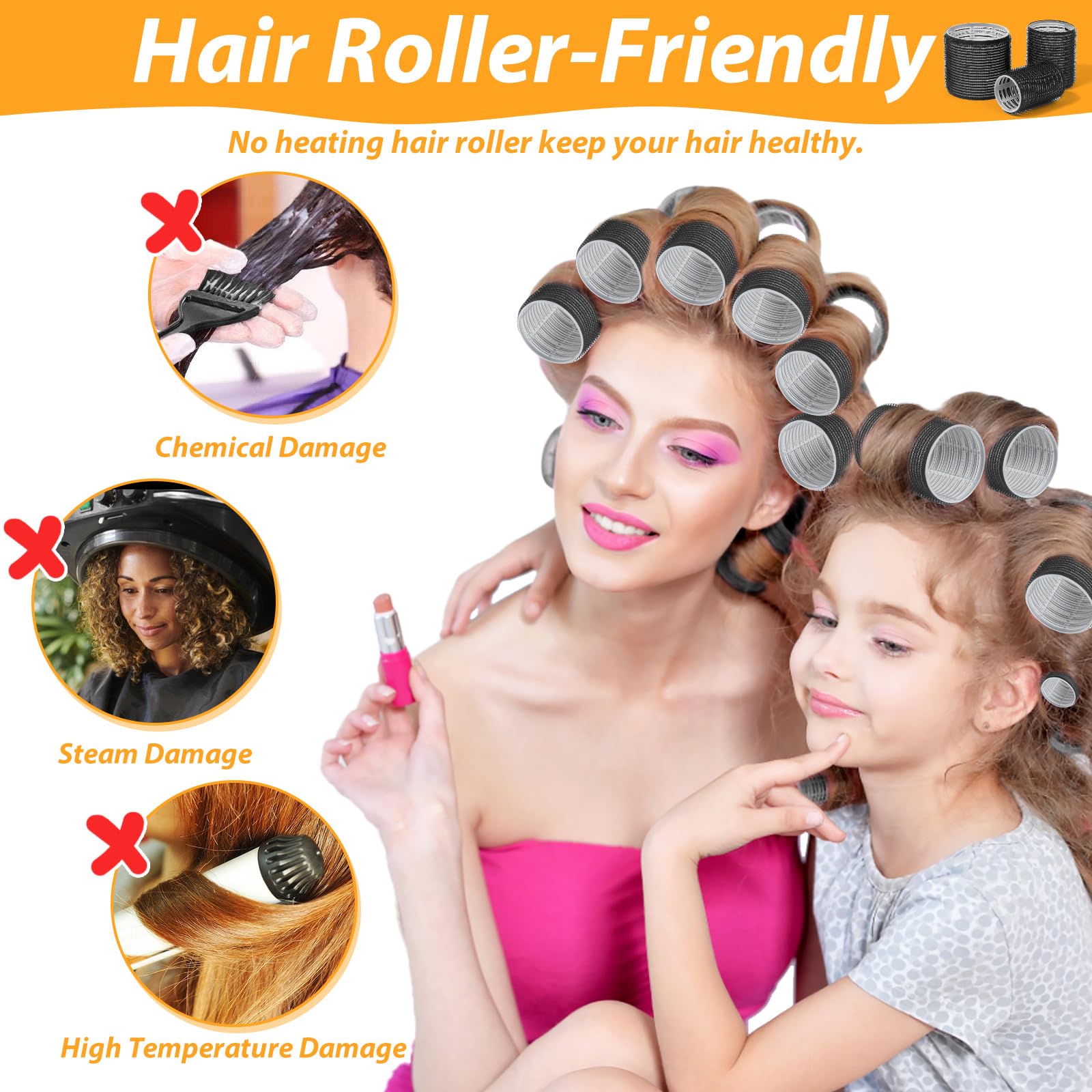 39PCS Self Grip Hair Rollers Curlers 3 Sizes Black Hair Roller 2.5in, 1.9in, 1.4in, Jumbo Hair Roller with 12PCS Duckbill Clips Hair Rollers for Long Medium Short Thick Fine Volume Bangs Hair - Available at All In One Marketplace Canada