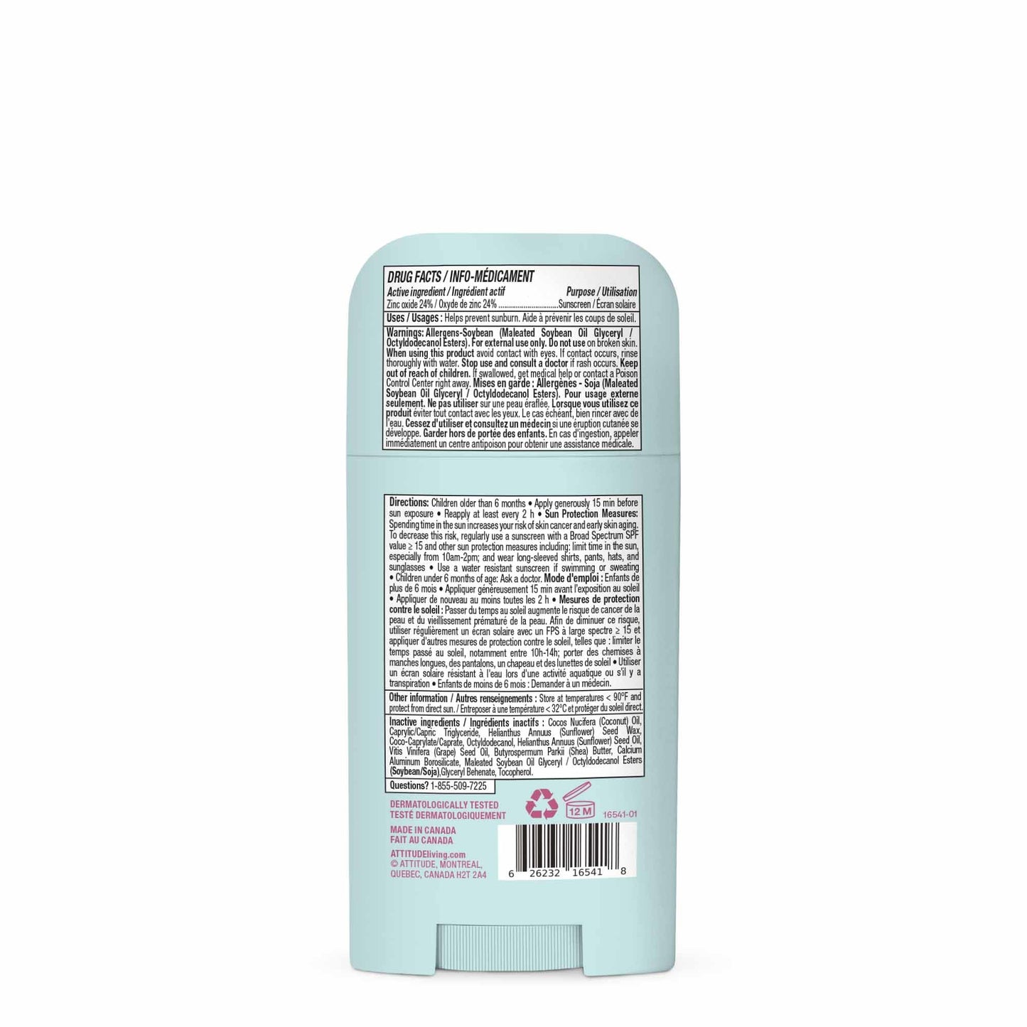 ATTITUDE Baby Mineral Sunscreen Stick SPF 50, Broad Spectrum Zinc Oxide, EWG Verified, Non-Nano, Mess-Free Stick for Face & Body, Lightweight Non-Greasy, Vegan, Unscented, 60 grams - Available at All In One Marketplace Canada