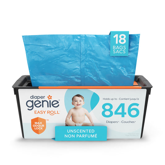 Diaper Genie Easy Roll Refill with 18 Bags - for the Diaper Genie Signature and Platinum pails | Lasts Up to 5 Months or Holds Up to 846 newborn Diapers Per Refill blue 1 Count