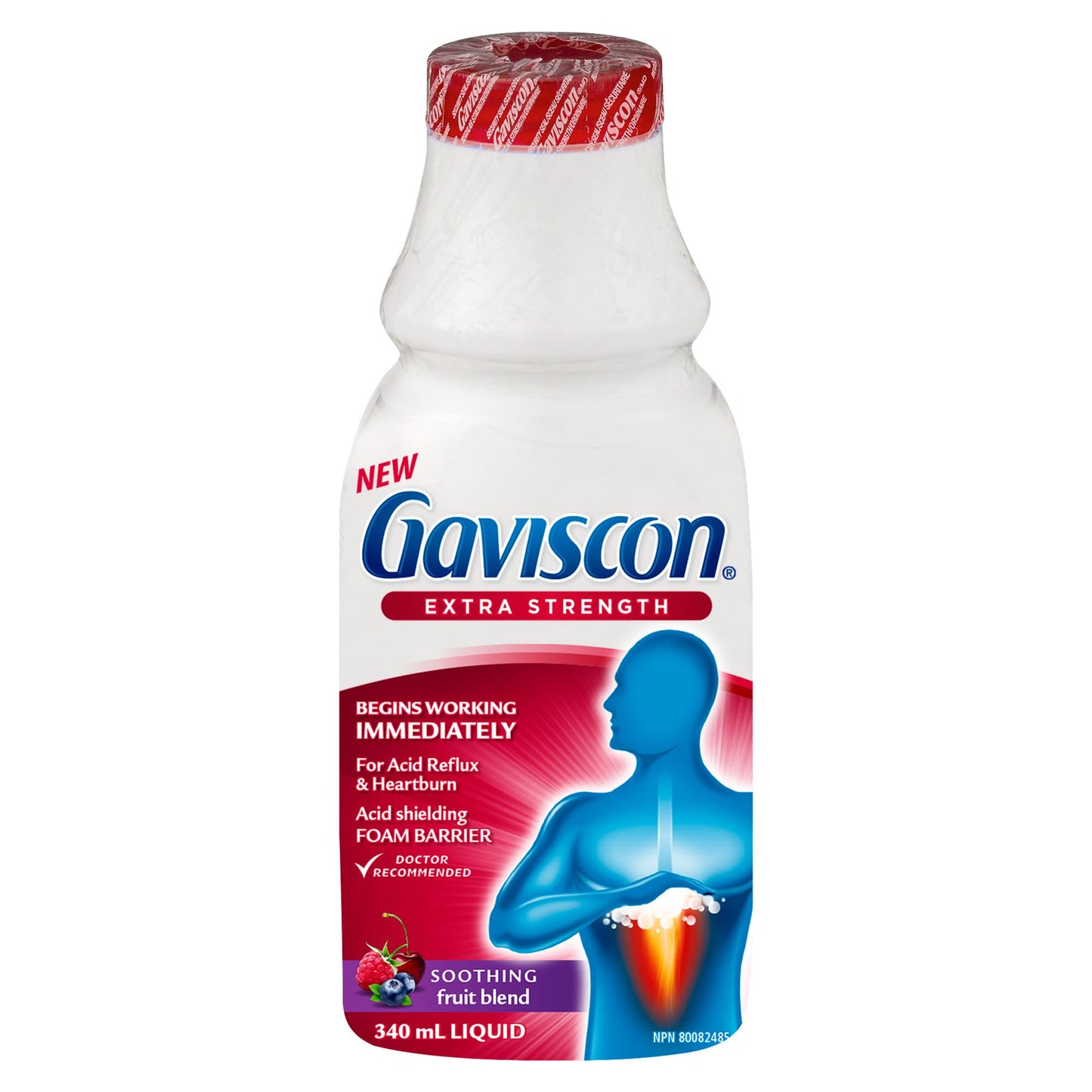 Gaviscon Liquid Extra Strength Antacid - 340 ml - Antacid Liquid for Day and Night Heartburn Relief, Acid Reflux and GERD Relief, Fruit Blend - Free of Aluminum, Lactose and Gluten Gaviscon