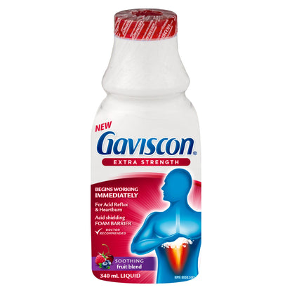 Gaviscon Liquid Extra Strength Antacid - 340 ml - Antacid Liquid for Day and Night Heartburn Relief, Acid Reflux and GERD Relief, Fruit Blend - Free of Aluminum, Lactose and Gluten Gaviscon
