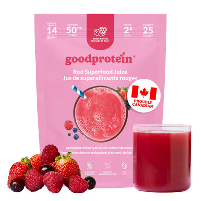GoodProtein Red Superfood Juice Powder - Mixed Berries with 40mg Natural Caffeine, Antioxidant & Polyphenol Support, Low Sugar, Non-GMO | 225g (30 Servings)