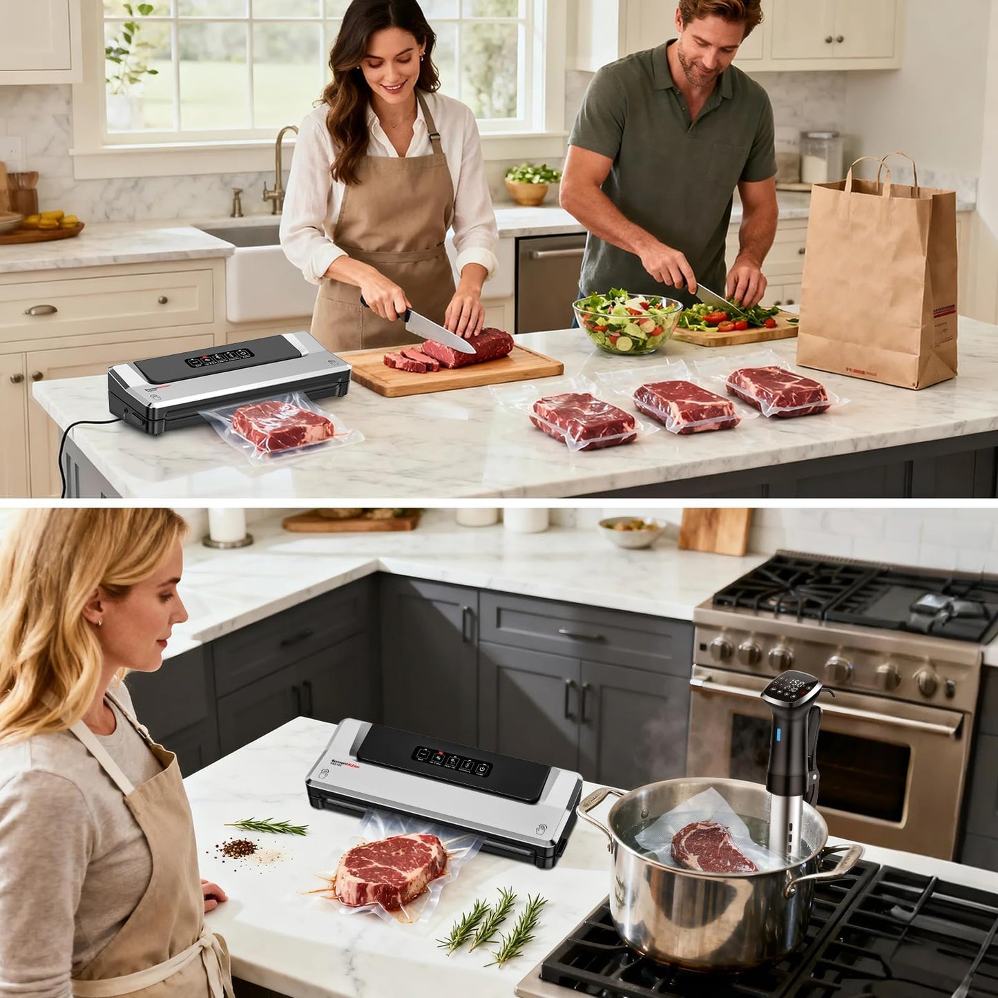 Bonsenkitchen Vacuum Sealer Machine, 90Kpa Powerful Food Sealer, Multi-Functional Food Vacuum Sealer with Vacuum Bags & Accessory Hose,Globefish Technology for High-Speed Continuous Working, Silver - Available at All In One Marketplace Canada