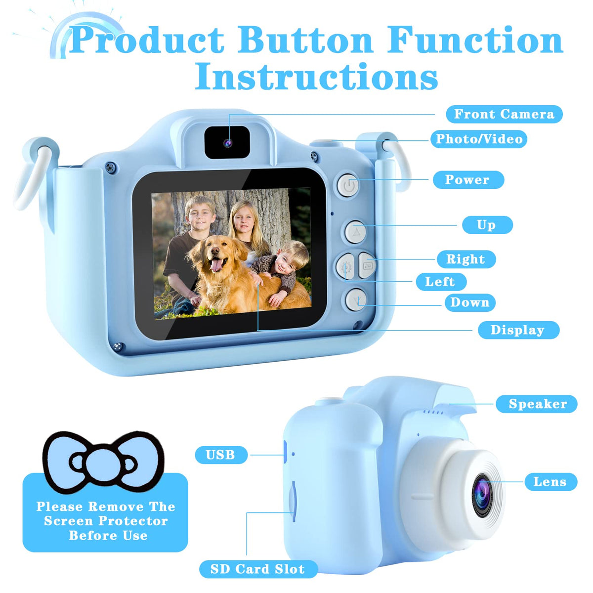 CIMELR Kids Camera Toys for 3 4 5 6 7 8 9 10 Year Old Boys/Girls, Kids Digital Camera for Toddler with Video, Christmas Birthday Festival Gifts for Boys/Girls, Selfie Camera for Kids, 32GB SD Card 🍁 All In One Marketplace Canada